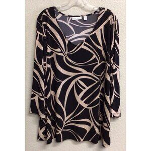 Susan Graver Top Womens Size 2X Black Swirl Print Liquid Knit 3/4 Sleeve Tunic